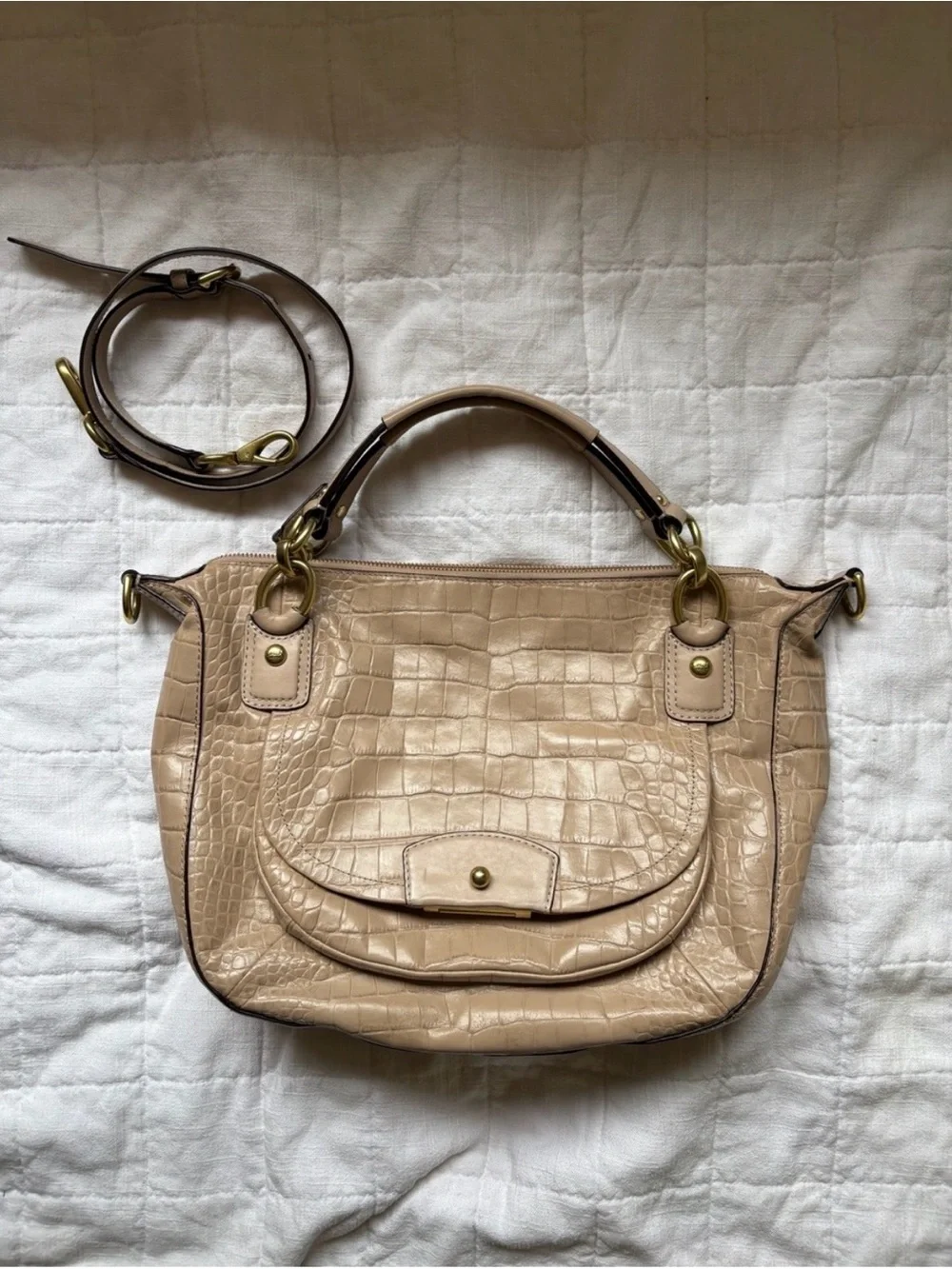 Coach Kristin Beige Croc-Embossed Leather Satchel Convertible Crossbody Y2K